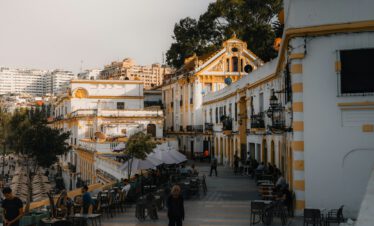 View of Grand Socco square and surrounding buildings in Tangier