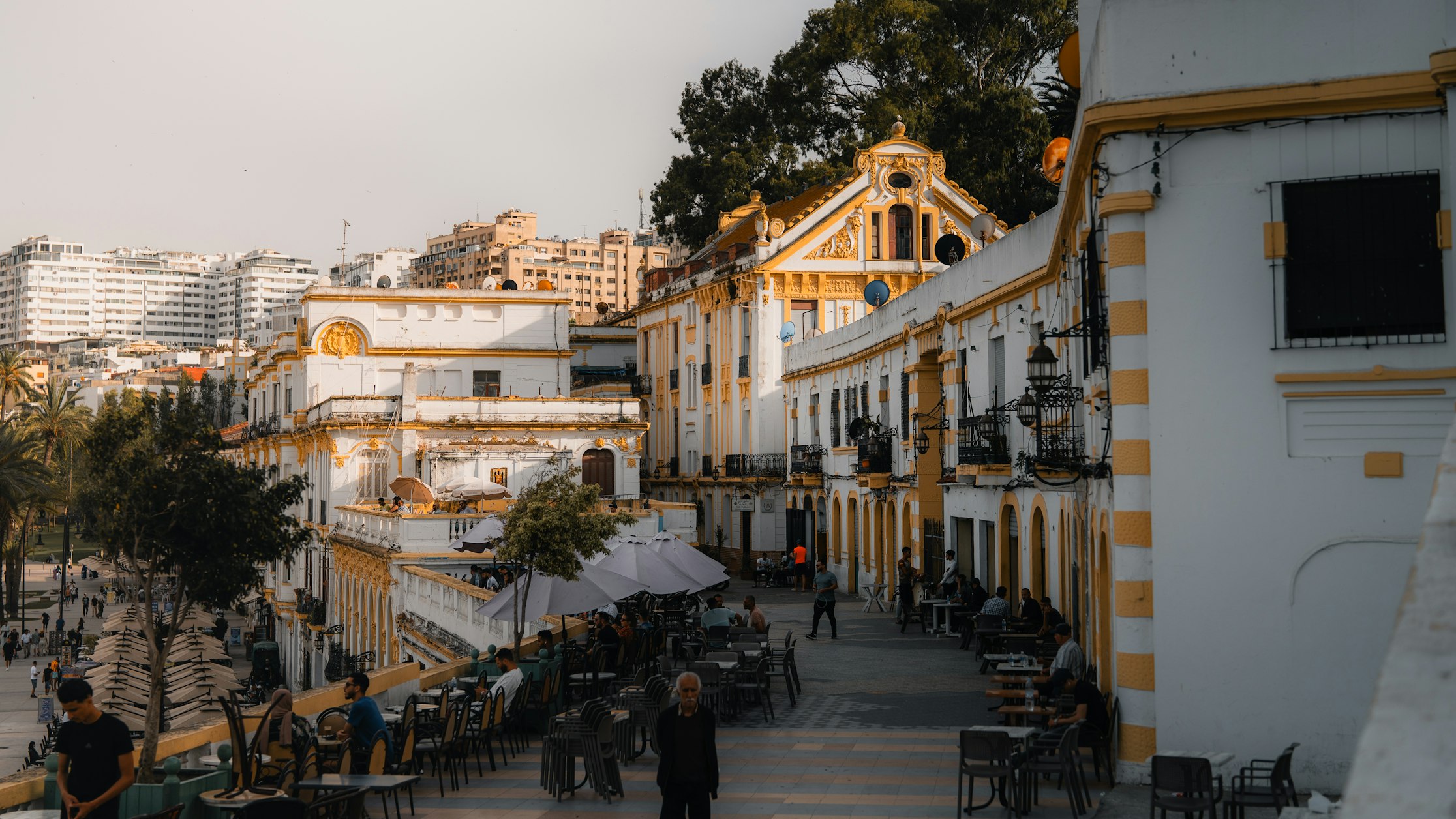 View of Grand Socco square and surrounding buildings in Tangier