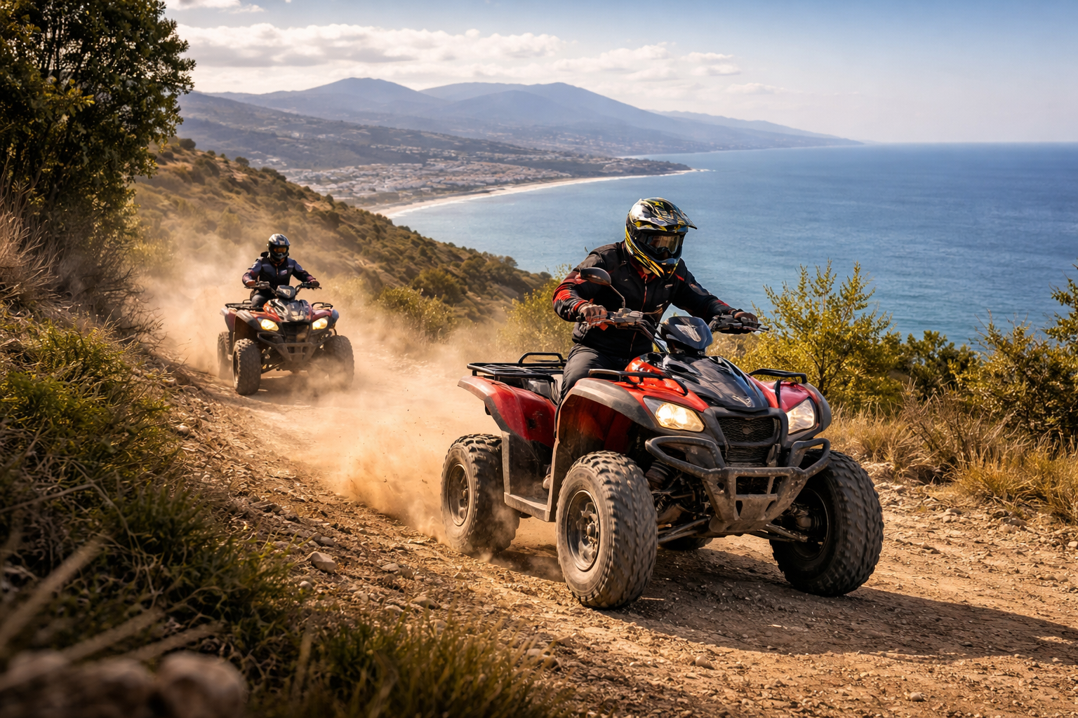 Guided quad adventure off-road near Tangier with views of the Mediterranean Sea