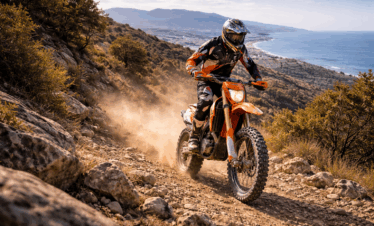 Guided KTM enduro motorcycle tour off-road in the mountains near Tangier