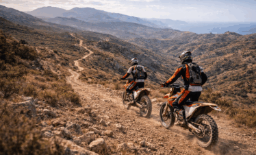 Guided KTM enduro motorcycle tour through mountain trails near Tangier